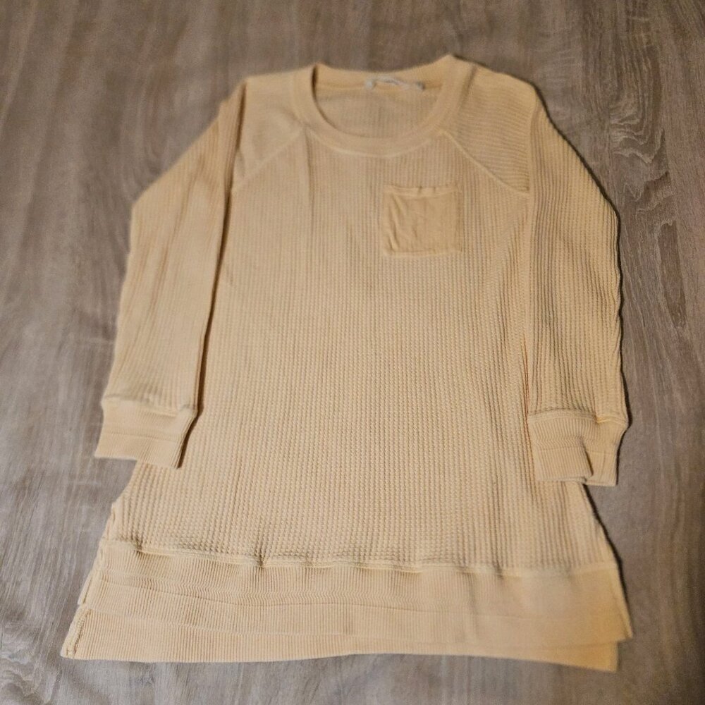 Soft Surroundings Top Womens XS Peach Long Sleeve Thermal Waffle Knit Shirt